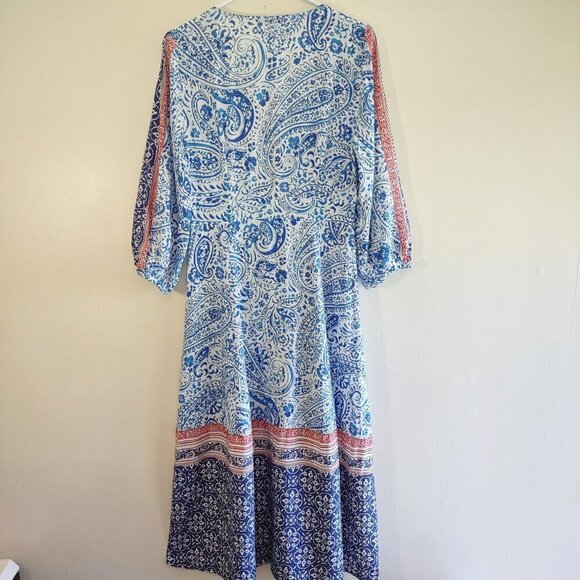 ZARA Paisley Floral Linen Maxi Dress Tropical Boho Beach Resort Size Small - Picture 5 of 13